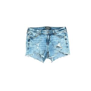 Torrid Blue Light Wash Jean Shorts with Distressed Frayed Hem Size 12